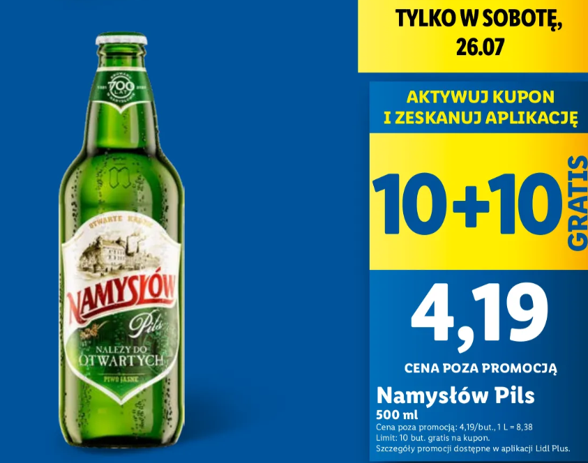 Piwo Namysłów Pils 10+10 gratis w Lidlu