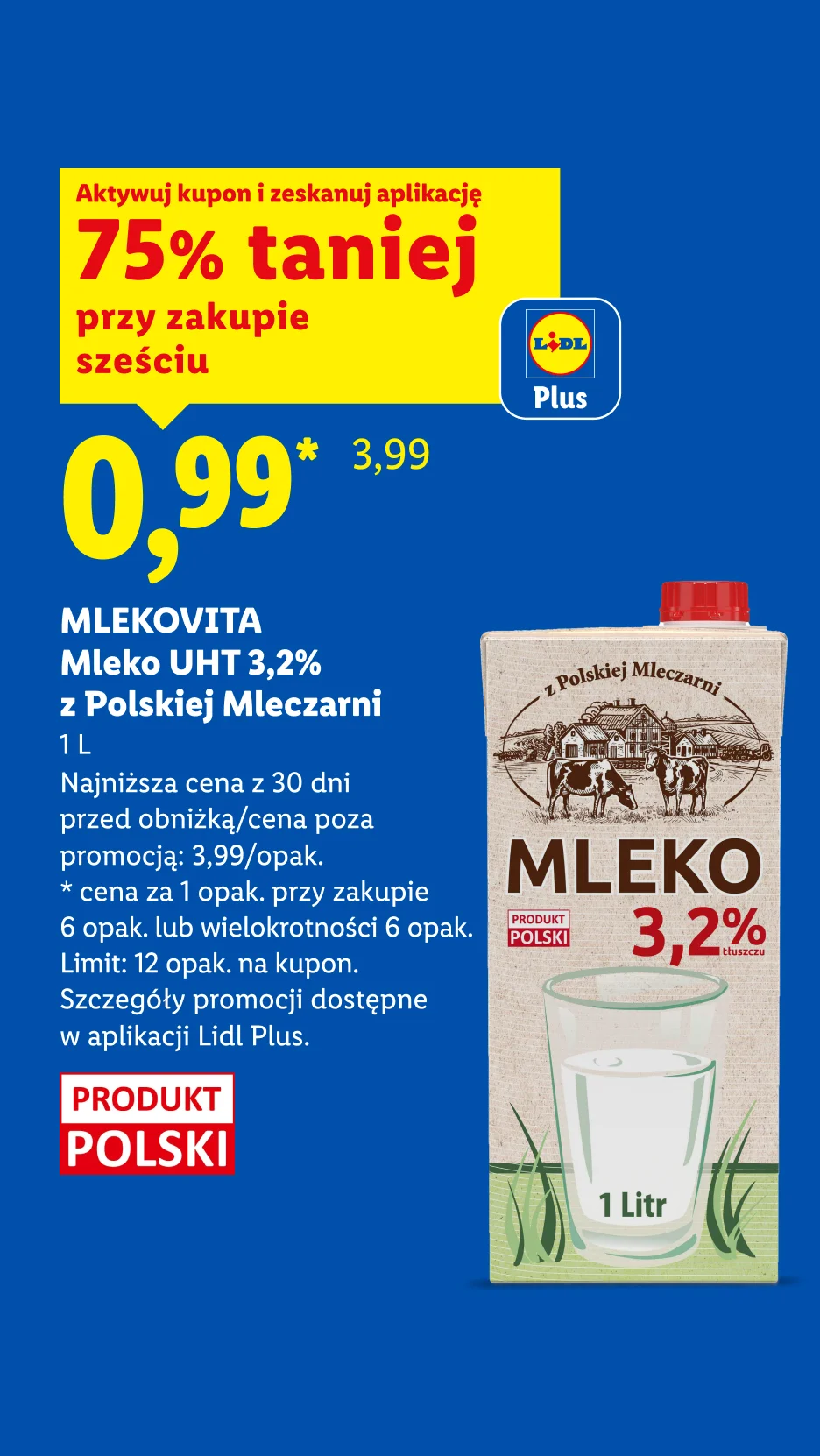 Mlekovita mleko UHT 3.2% z Polskiej Mleczarni (przy zakupie 6 opak.)