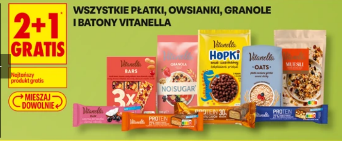 Wszystkie płatki, owsianki, granole i batony VitaNella (2+1 GRATiS)