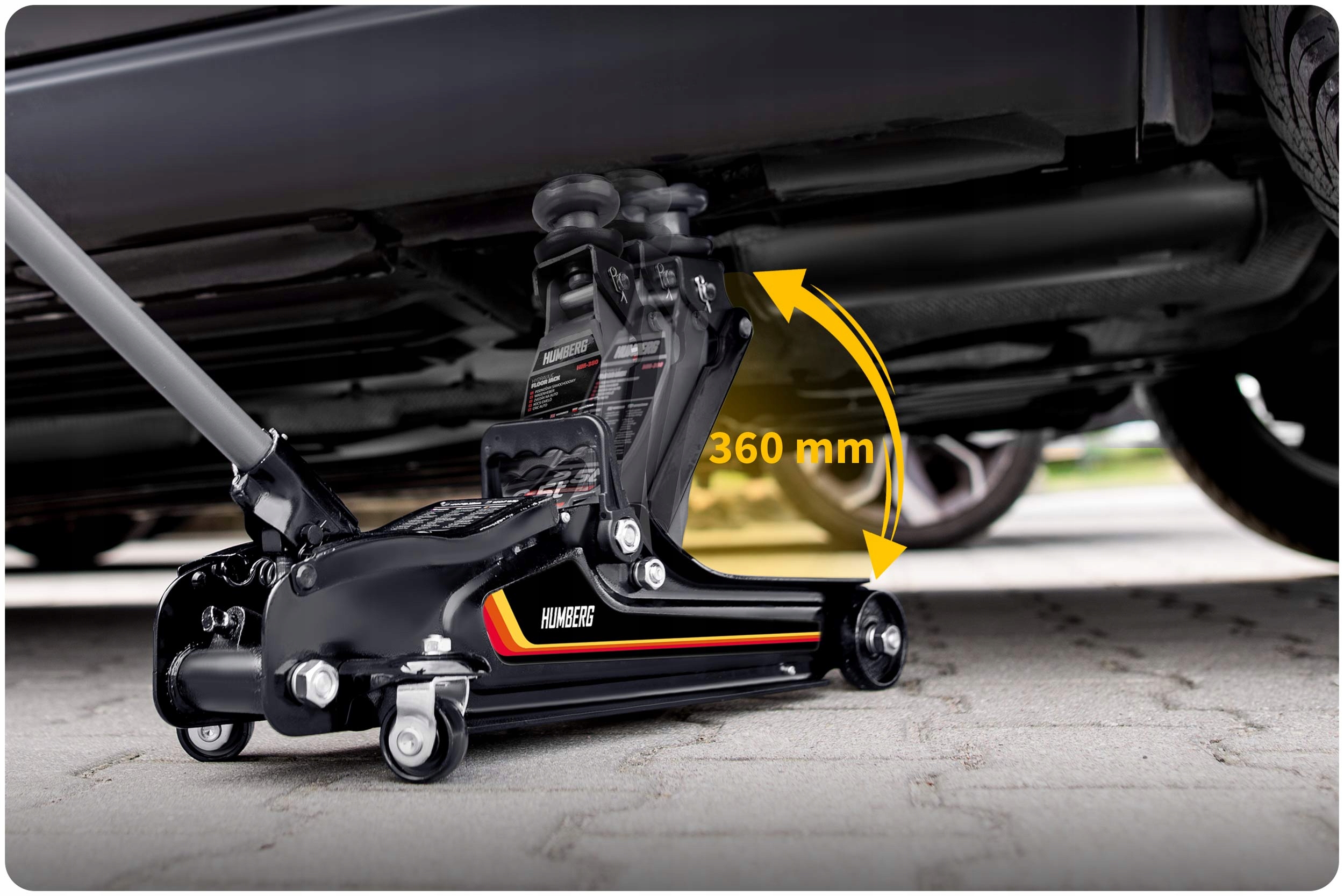 Podnośnik samochodowy hydrauliczny 2,5T 80-360mm Humberg HM-380 (lewarek, żaba)