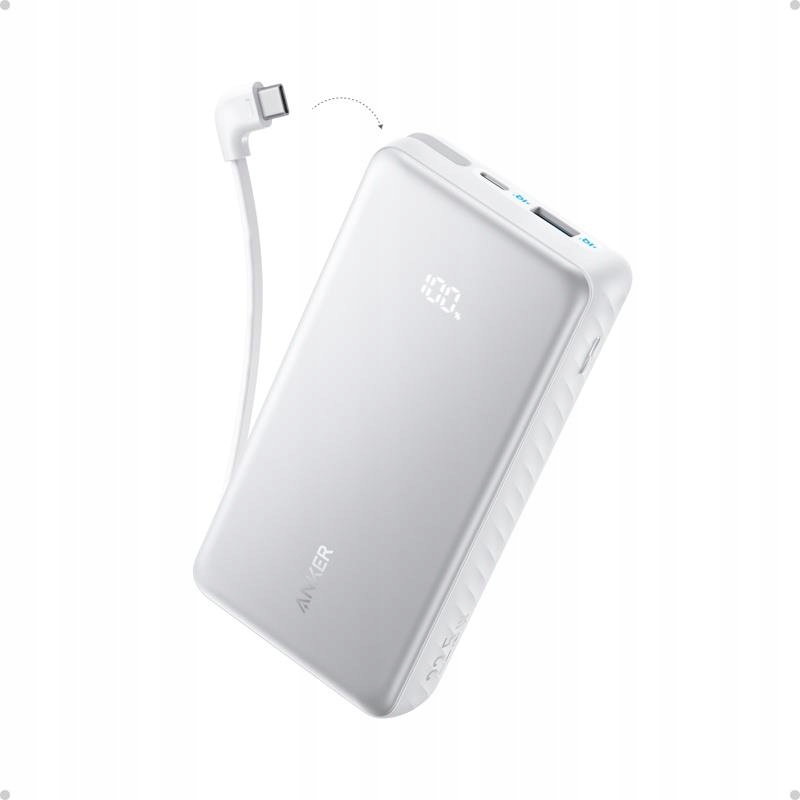 Powerbank Anker Zolo 10000 mAh 22,5 W wbudowany kabel USB C biały