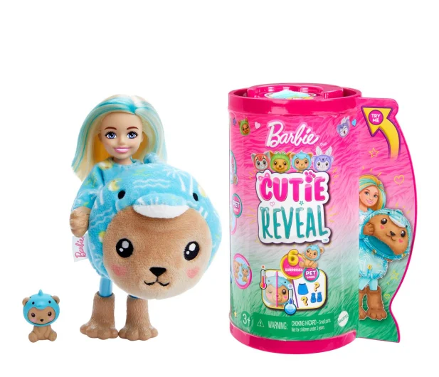 Barbie Cutie Reveal Chelsea Lalka Miś-Delfin Seria Kostiumy