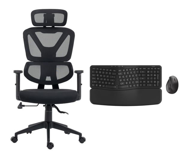 Fotel Ergonomiczny Silver Monkey SMO-750 + Klawiatura i mysz (Ergonomic 70 Combo Wireless Set)