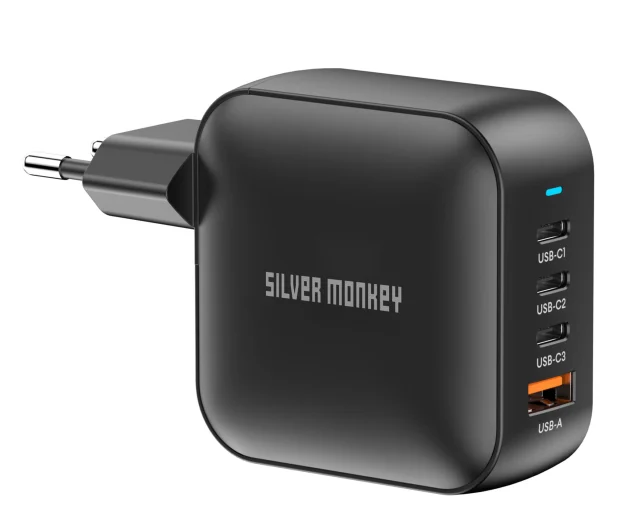 Ładowarka sieciowa Silver Monkey Ładowarka GaN Smart Quadro 100W PD Czarna