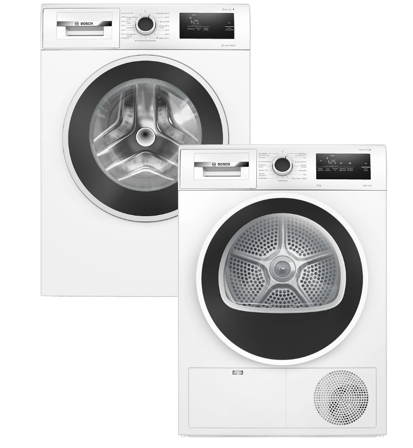 Pralka Bosch Serie 4 (WAN2405GPL) 8kg + Suszarka z pompą ciepła (WTH8627GPL) 8kg w cenie 3448 zł!
