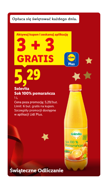 Sok pomarańczowy Solevita 3+3 z aplikacją Lidl Plus
