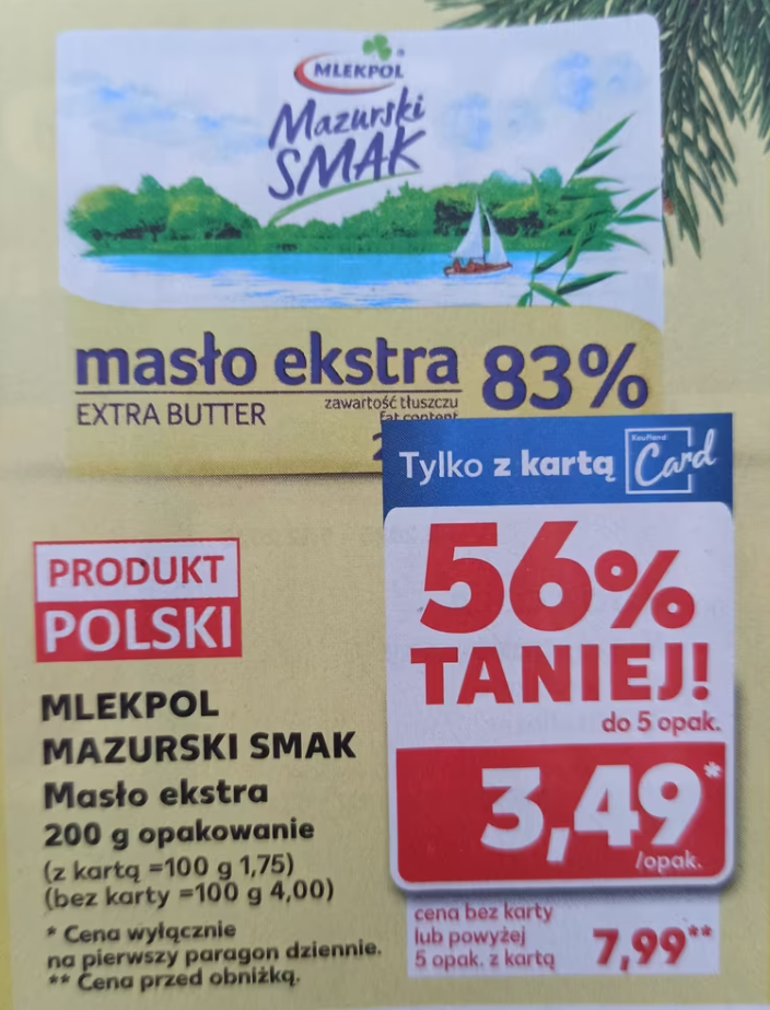 Masło Ekstra 83% Mlekpol Mazurski Smak 200g w Kauflandzie za 3,49 zł