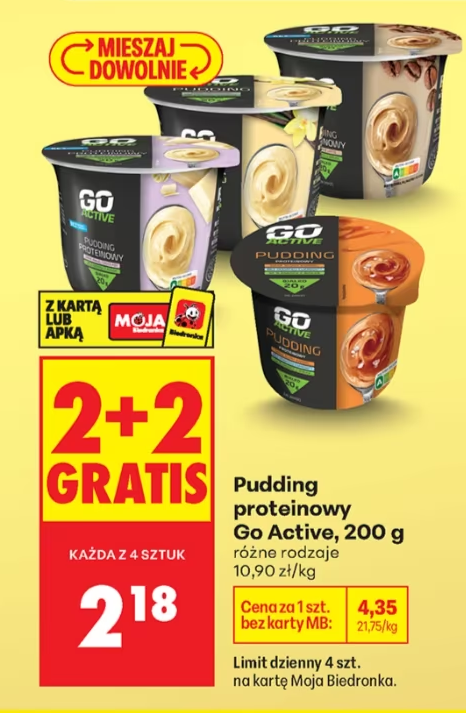 [Biedronka] Pudding proteinowy Go Active 200g 2+2 gratis