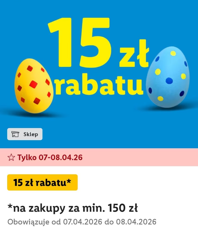 [Lidl] Kupon 15 zł na zakupy za min.150 zł