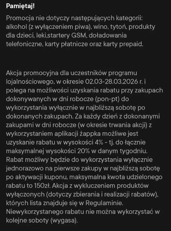 Żabka rabatobranie do -20% rabatu w sobotę