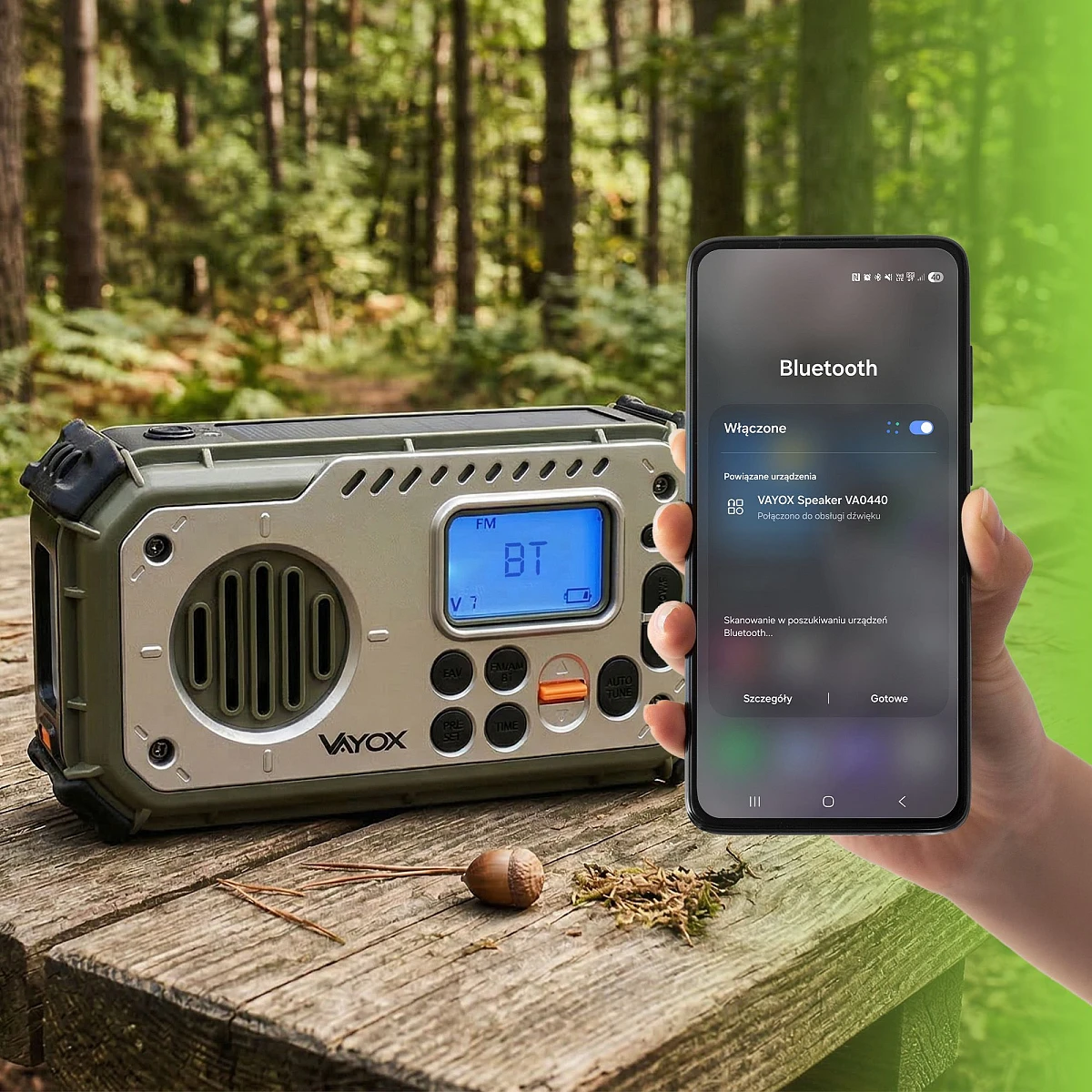 Radio dla prepersów - Radio FM Vayox VA0440 z korbką i panelem solarnym