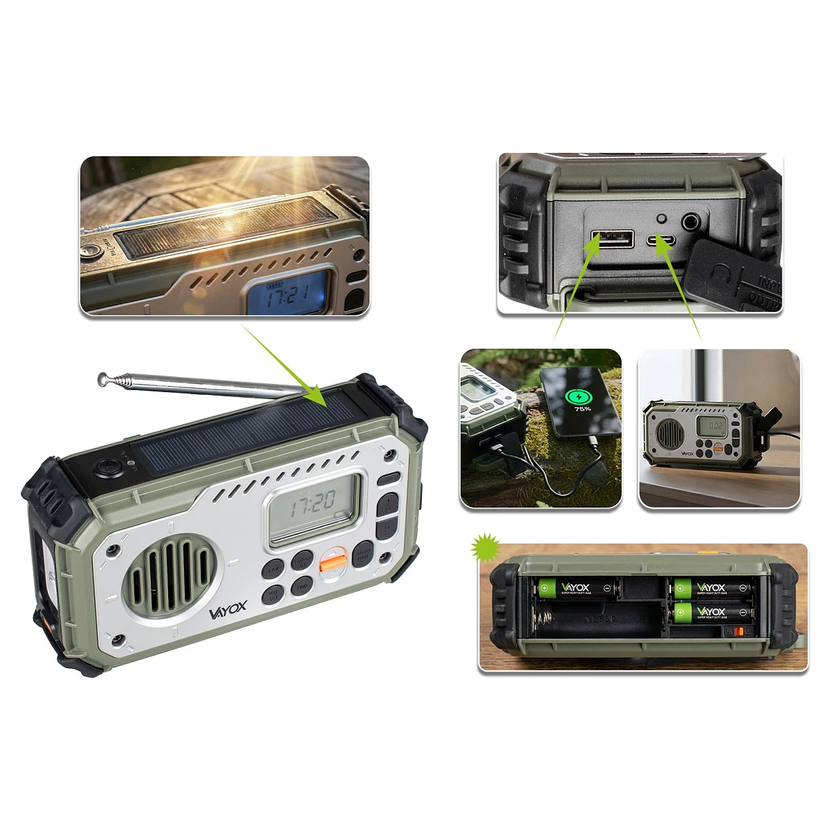 Radio dla prepersów - Radio FM Vayox VA0440 z korbką i panelem solarnym