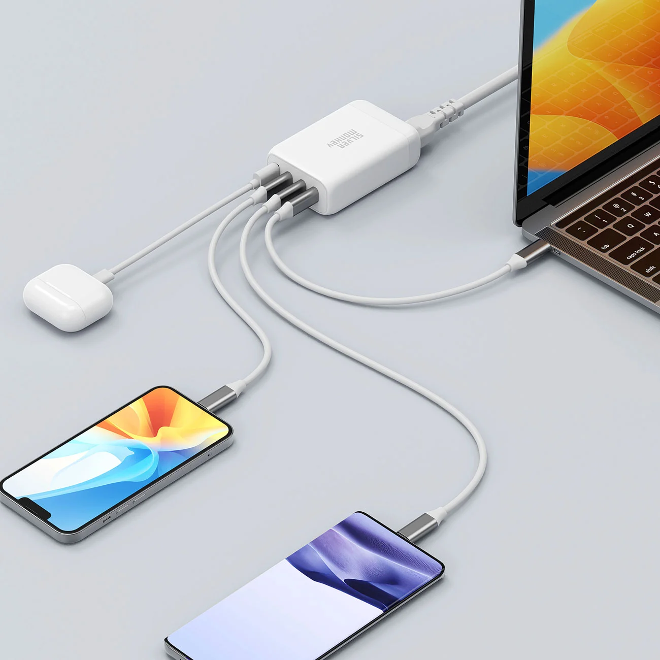 Silver Monkey Ładowarka GaN 200W USB-C PD + USB 3.0 QC W