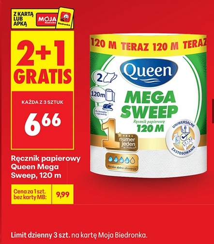 Ręcznik papierowy Queen MEGA Sweep, 120 M (2+1 GRATiS)