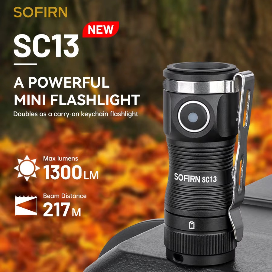 Mini latarka Sofirn SC13 1300lm (możliwe ~34zł w monetach) - zasięg 217m, ogniwo 1100mAh, waga ~60g z baterią, dostawa z Polski
