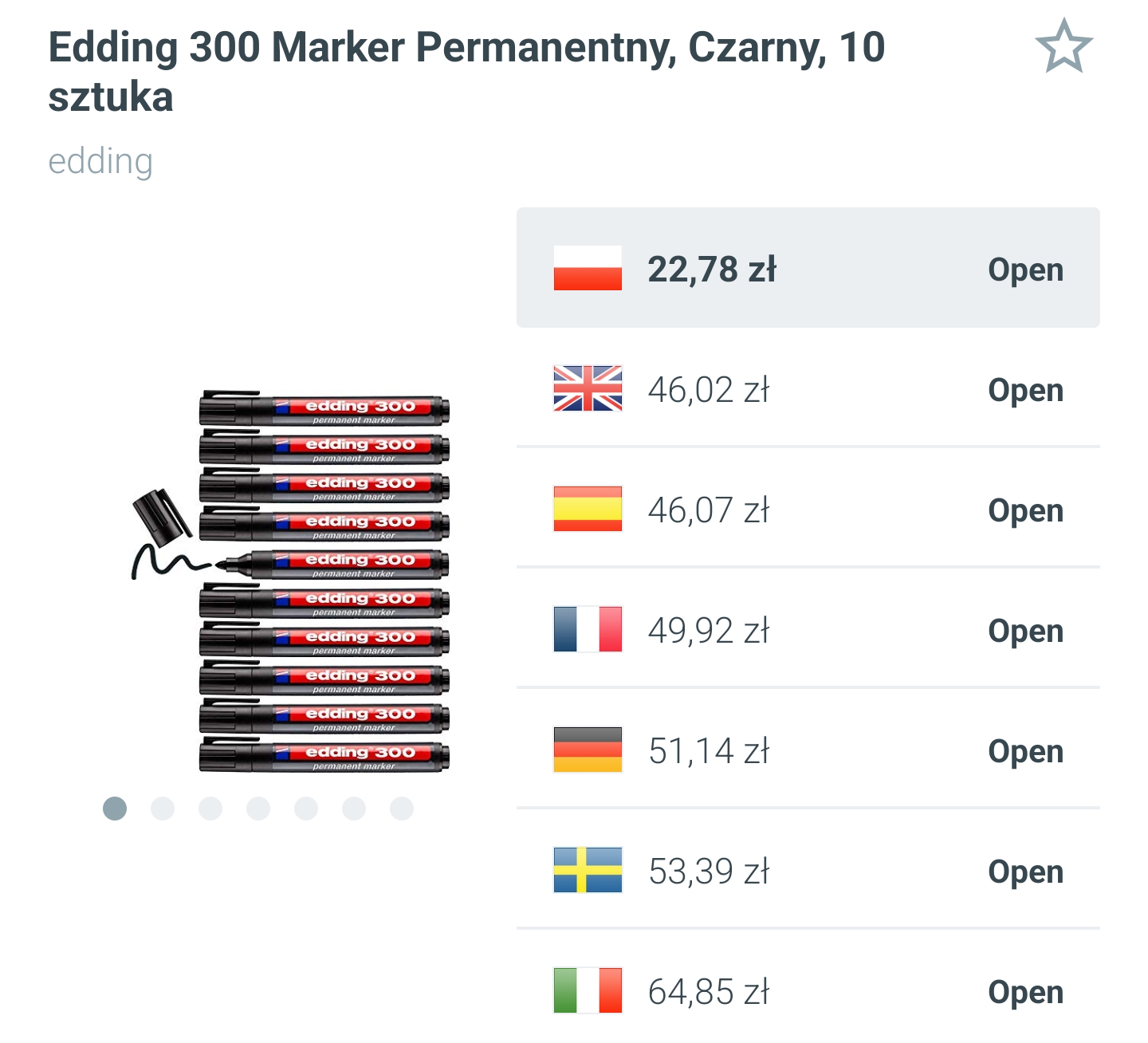10 markerów permanentnych Edding 300 - kolor czarny