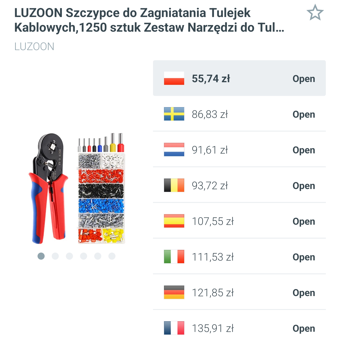 LUZOON - szczypce do zagniatania tulejek kablowych + 1250 sztuk tulejek