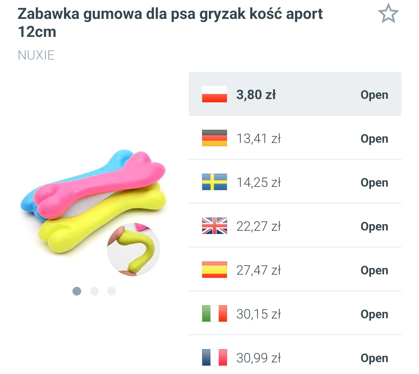 Zabawka gumowa dla psa, gryzak, kość, 12cm