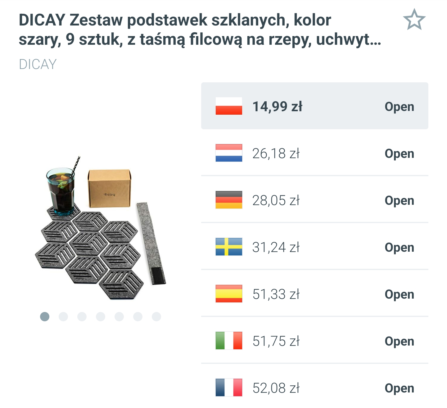 Zestaw podstawek pod szklanki - 9 sztuk, antracyt