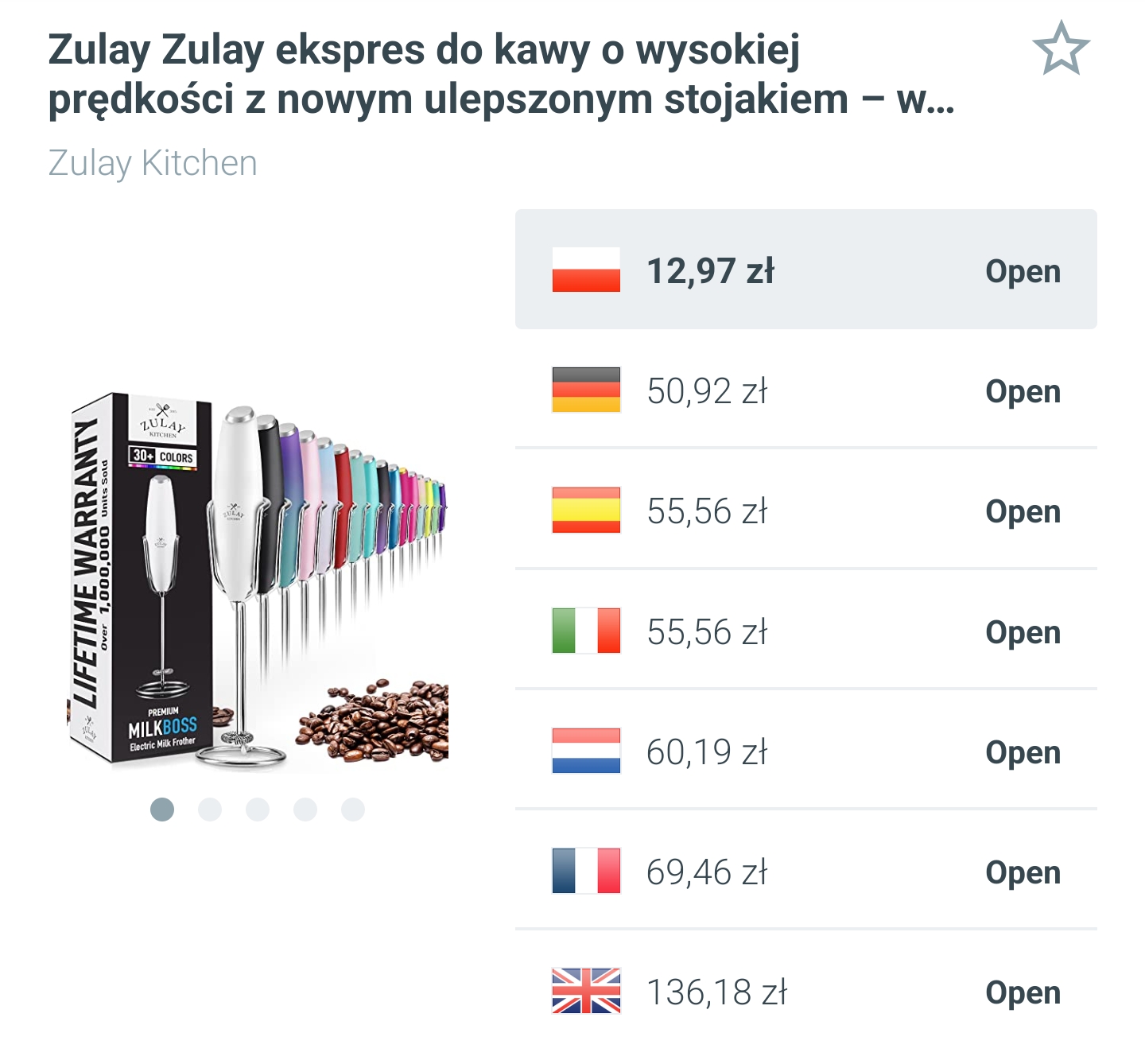 Zulay - spieniacz do mleka, kolor biały