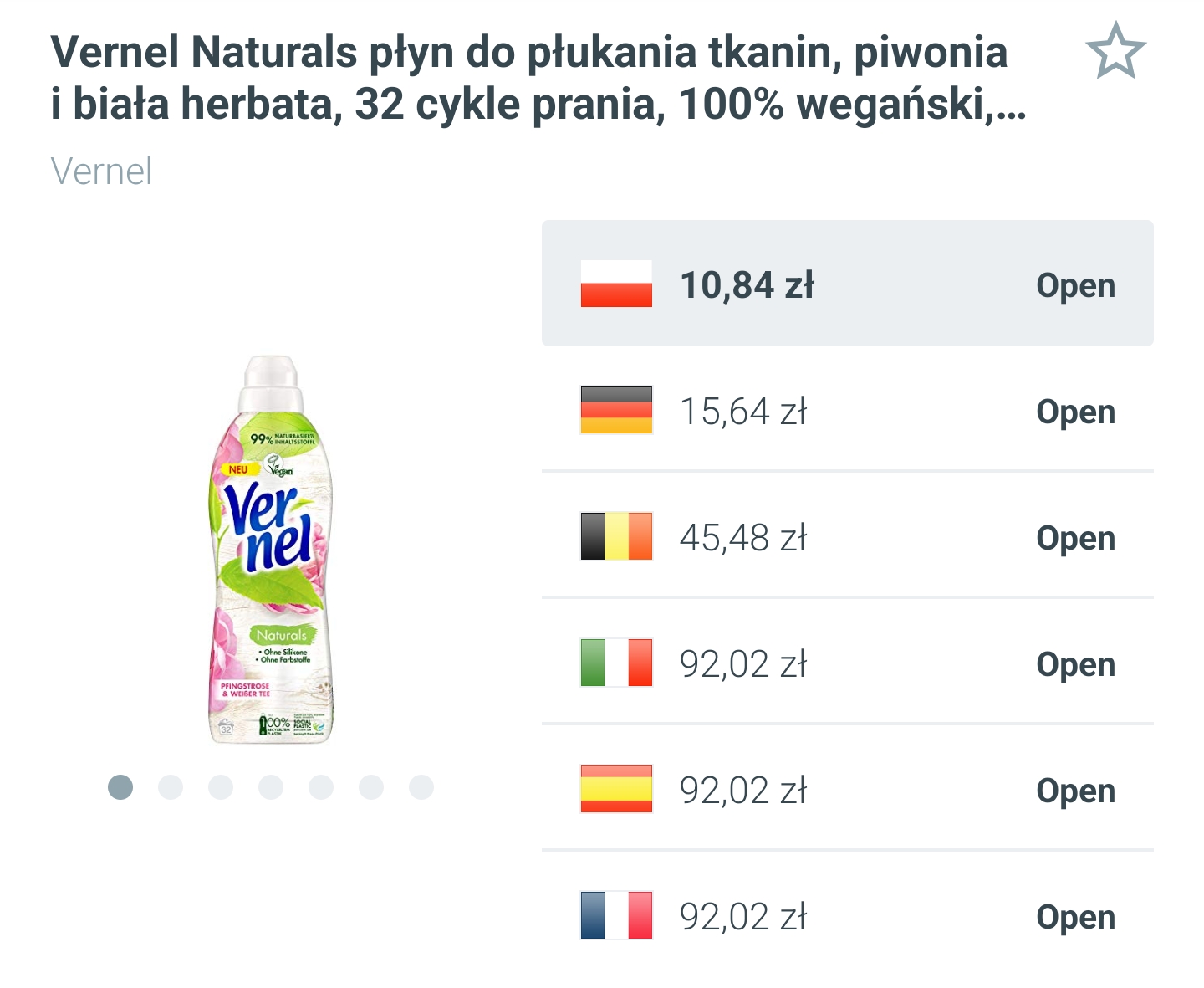 Vernel Naturals - płyn do płukania tkanin, piwonia i biała herbata, 32 cykle prania, 100% wegański, 99% naturalnych składników, bez silikonów i barwników