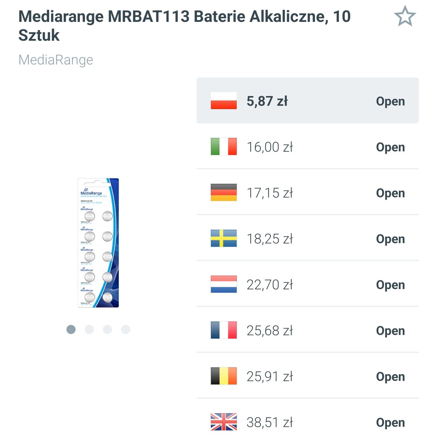 MediaRange - 10 guzikowych baterii alkalicznych LR44