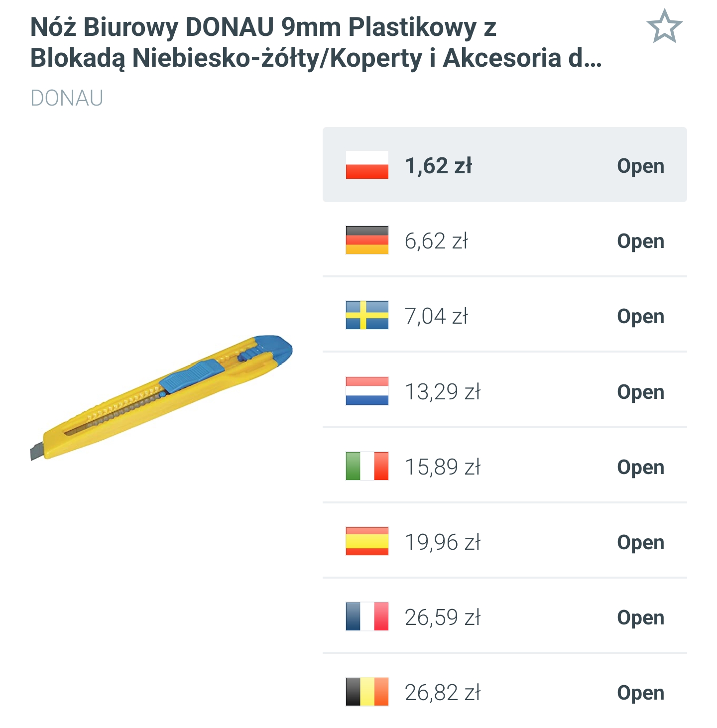 Nóż biurowy DONAU 9mm, z blokadą, ostrze 9x75mm, niebiesko-żółty