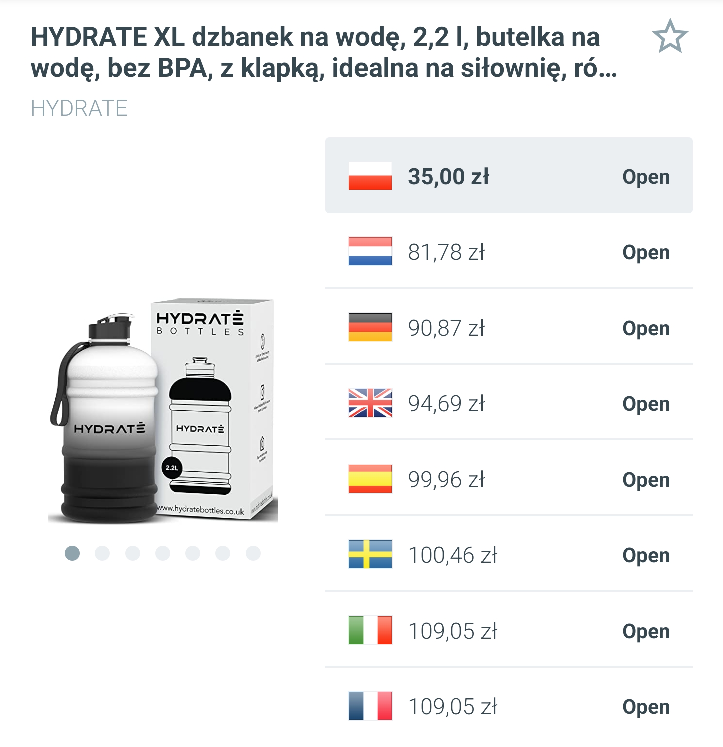 HYDRATE XL - butelka na wodę 2.2L z klapką, na siłownię