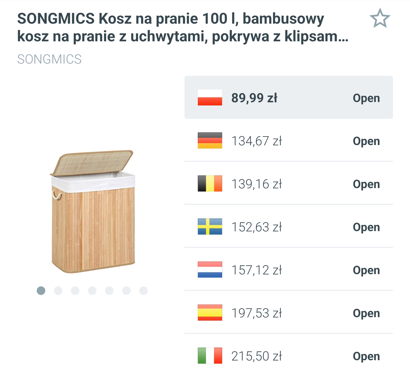 SONGMICS - bambusowy kosz na pranie z uchwytami i wyjmowanym workiem, 100L