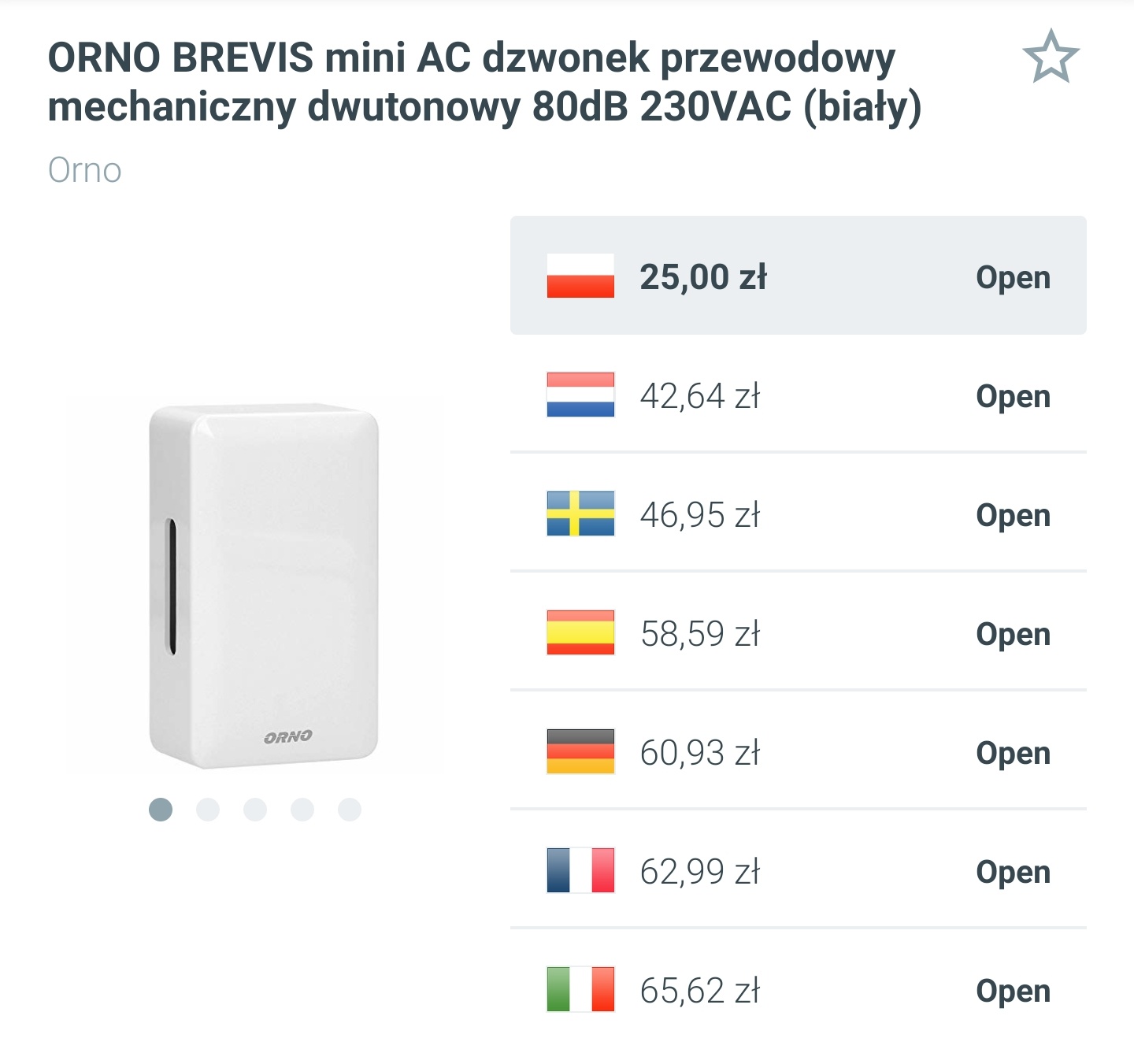 ORNO BREVIS - mini dzwonek przewodowy, mechaniczny, dwutonowy - 80dB, 230VAC, biały