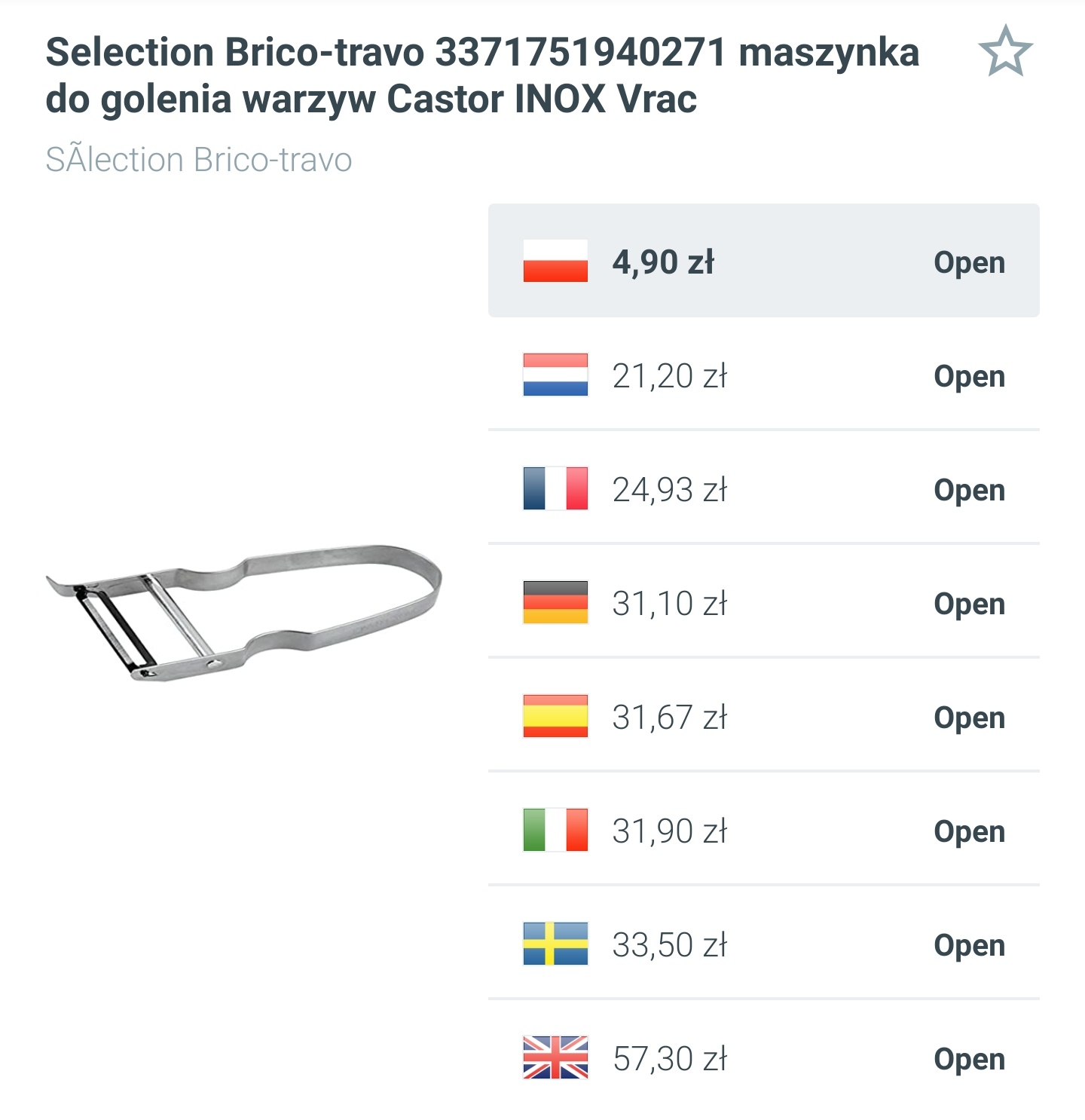 Obieraczka do warzyw Castor INOX