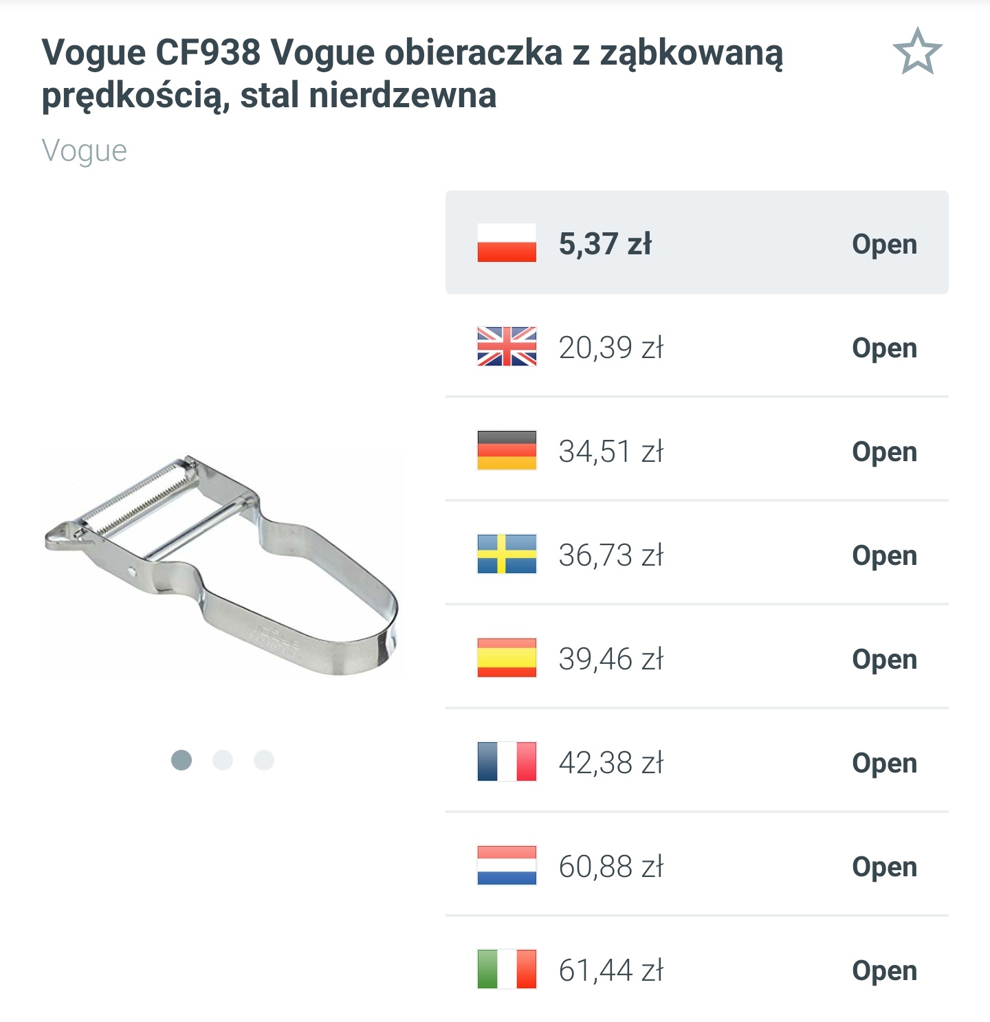 Obieraczka do warzyw Vogue - ząbkowane ostrze, stal nierdzewna