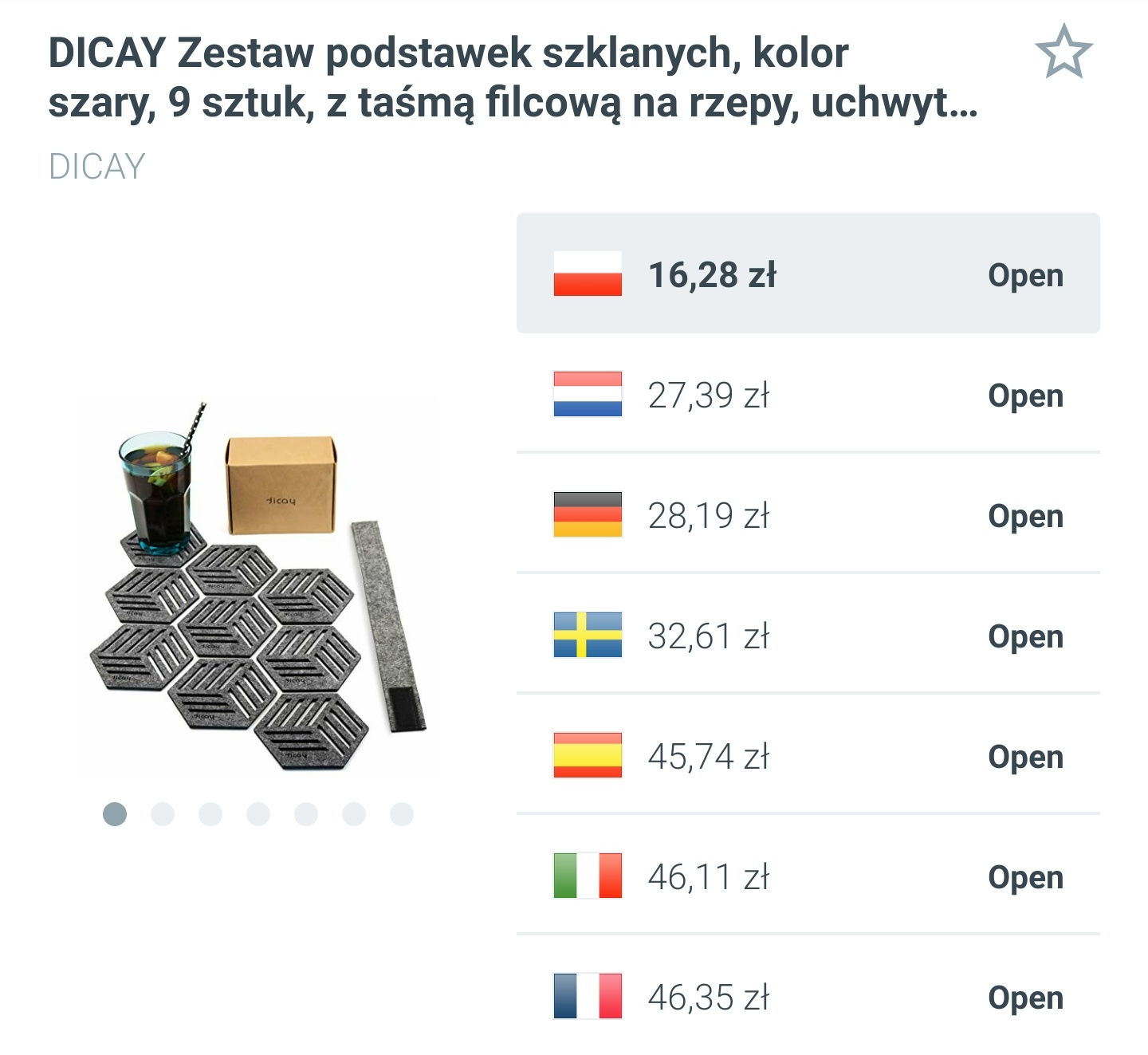 Zestaw podstawek pod szklanki - 9 sztuk, antracyt