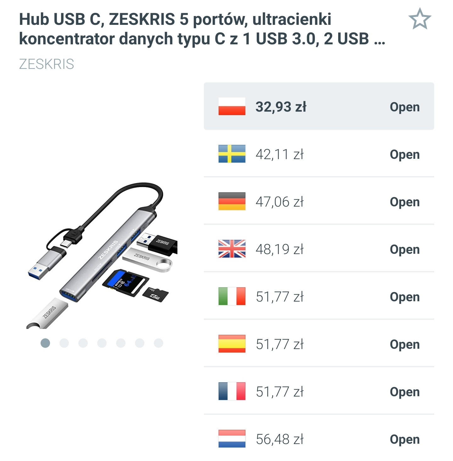 Hub Zeskris - USB C, USB 3.0, MicroSD
