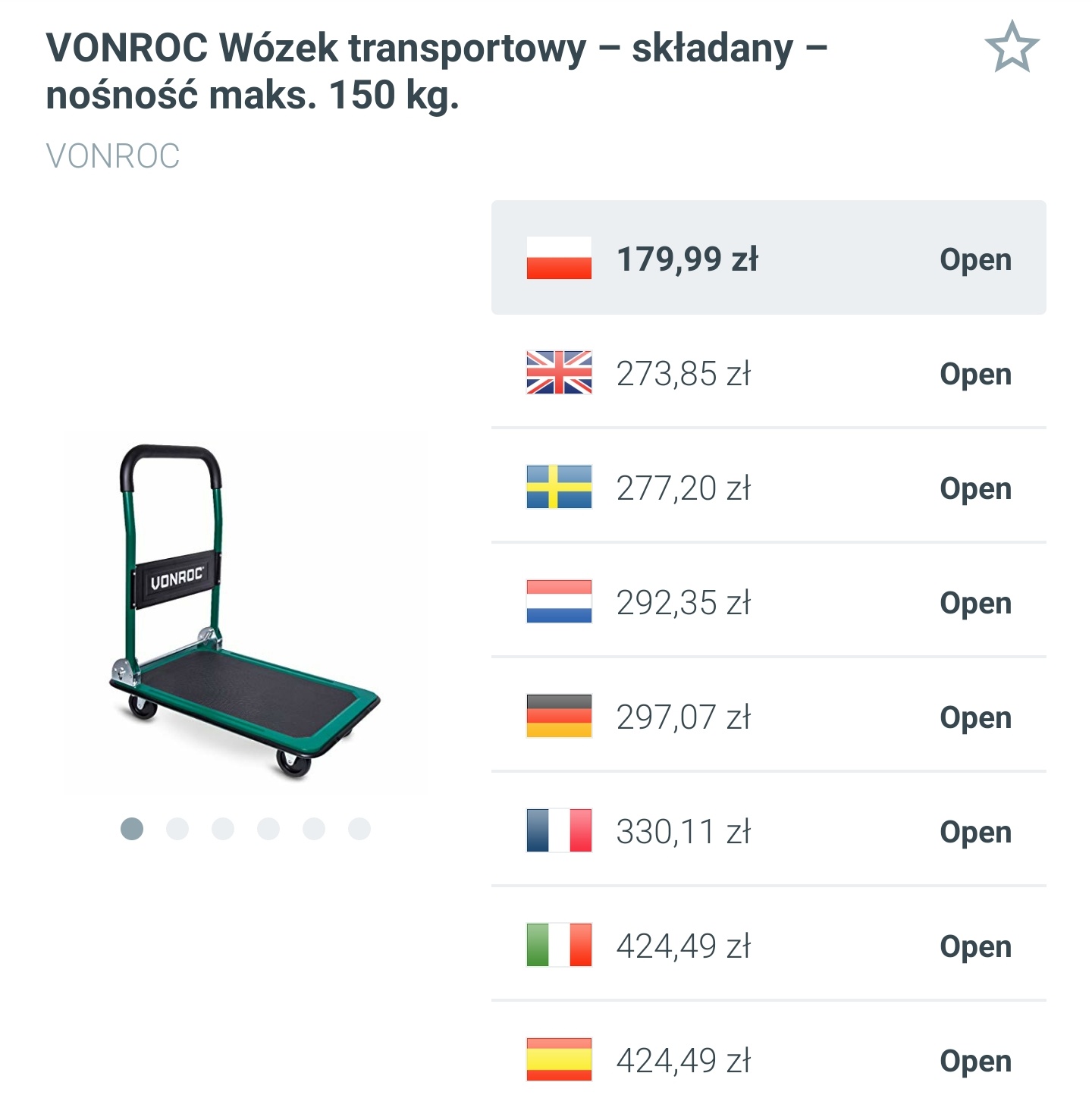 VONROC - wózek transportowy - składany, nośność maks. 150 kg
