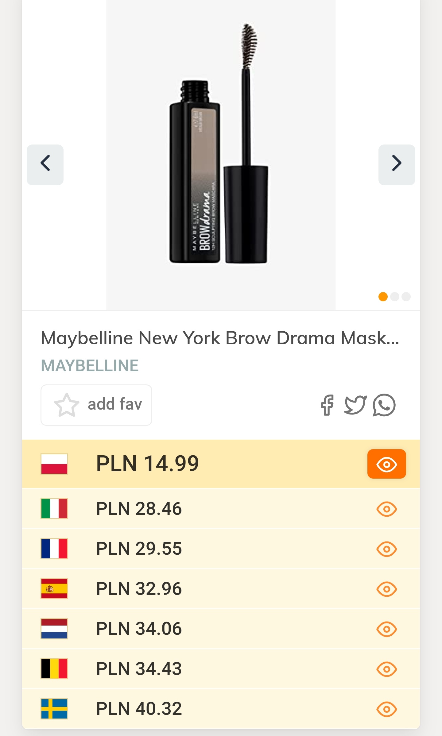 Maybelline New York Brow Drama - modelująca maskara do brwi w żelu, kulista szczoteczka - ciemny brąz - 7,6ml