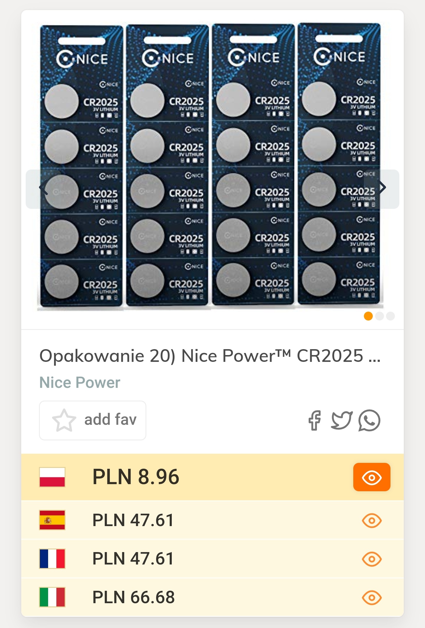 20 sztuk baterii guzikowych Nice Power - CR2025, 3V