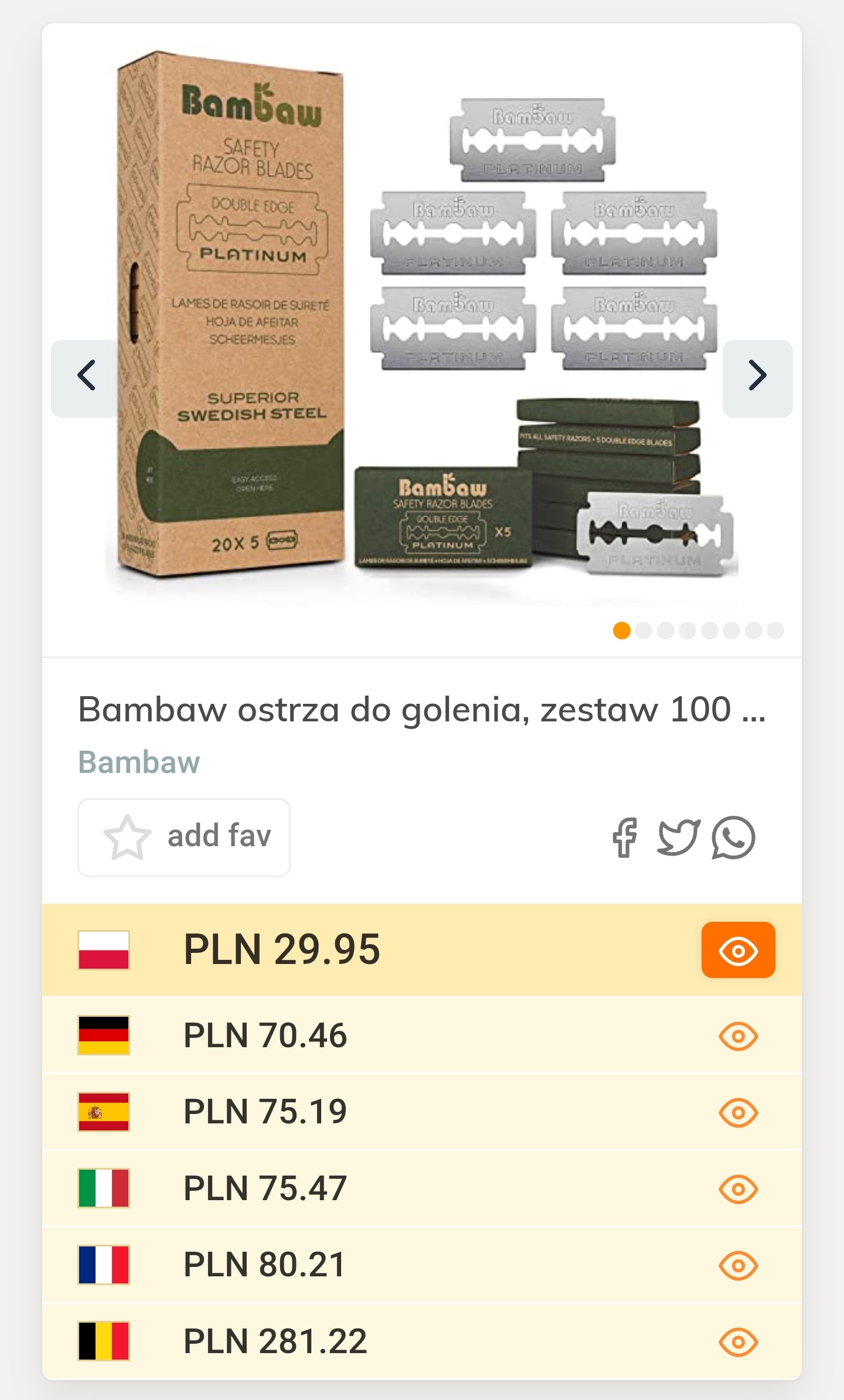 Bambaw - żyletki, szwedzkie ostrza do golenia, zestaw 100 sztuk, ze stali nierdzewnej