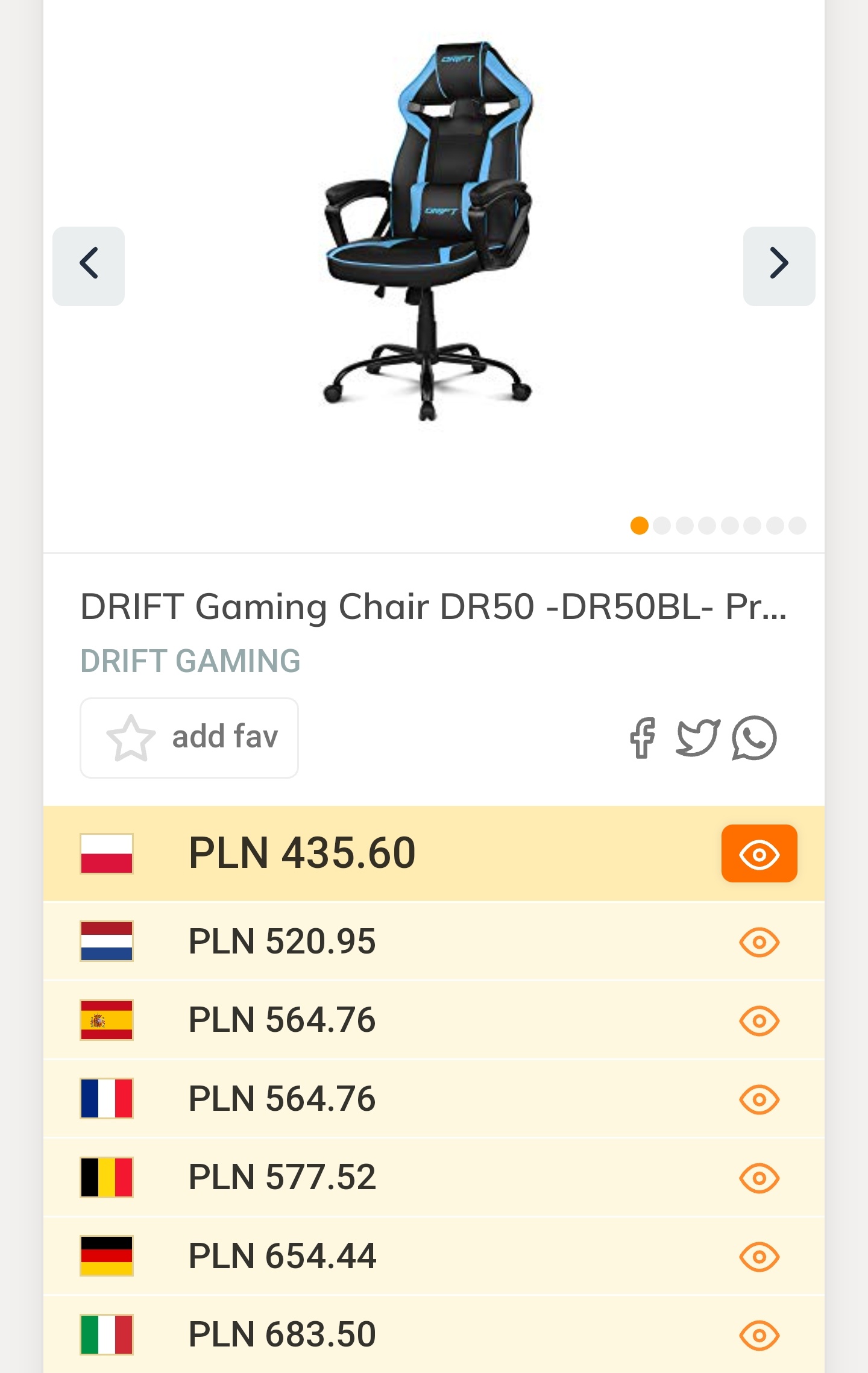 Fotel gamingowy DRIFT DR50 - skóra ekologiczna, regulowana wysokość, obrotowe siedzisko, miękkie podłokietniki, kolor czarno-niebieski