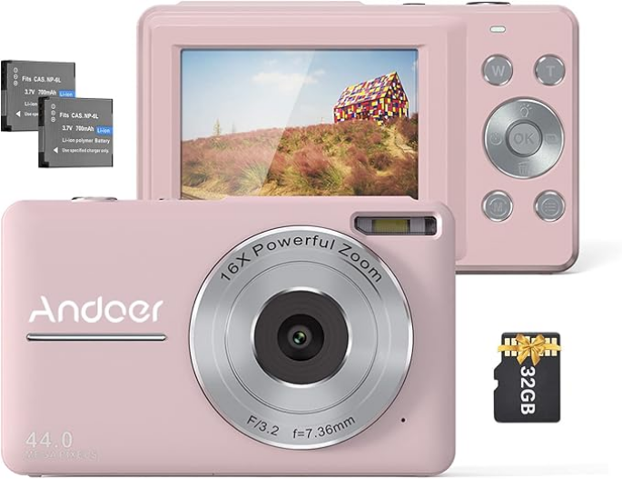 Aparat cyfrowy Andoer karta pamięci 32 Gb 1080 P 44 M HD 16-krotny zoom cyfrowy Amazon