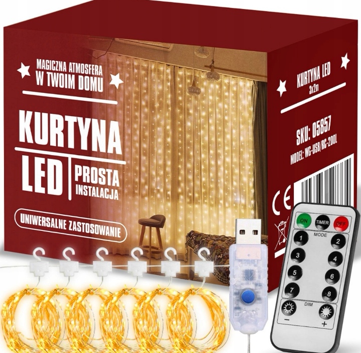 KURTYNA ŚWIETLNA LED 3x3 Lampki kolorowe  Świąteczne Choinkowe Girlanda Na Okno