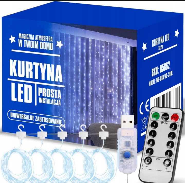 KURTYNA ŚWIETLNA LED 3x3 Lampki kolorowe  Świąteczne Choinkowe Girlanda Na Okno