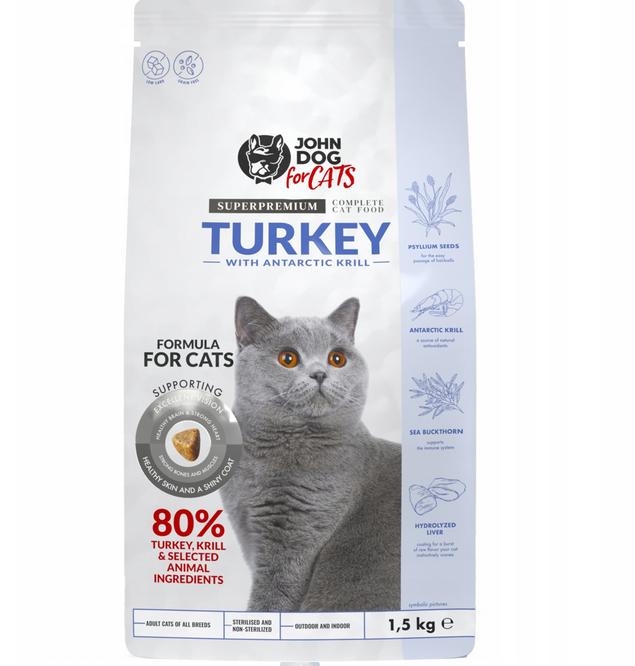 Karma sucha dla kota John Dog for Cats indyk kryl 1,5kg