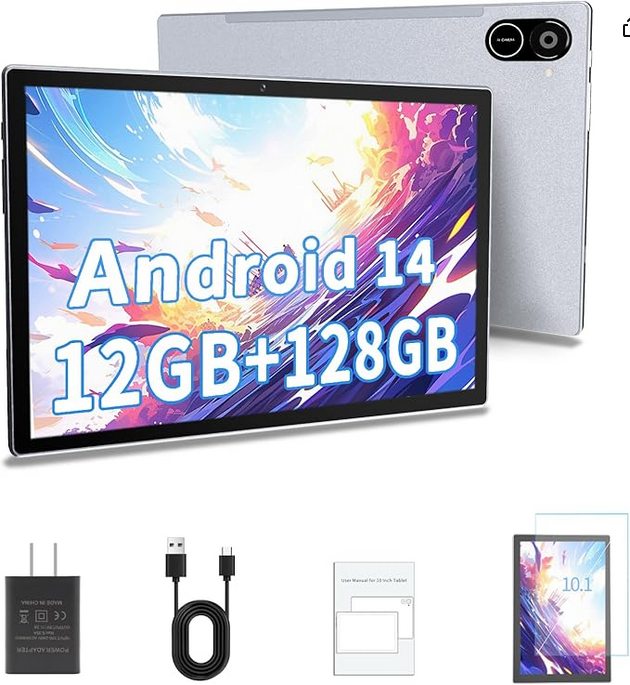 Android Tablet, 10.1-inch, Octa-core 12G RAM+128G ROM, Bluetooth 5.2/GPS/1280 * 800 IPS Screen/2MP+5MP Camera Amazon