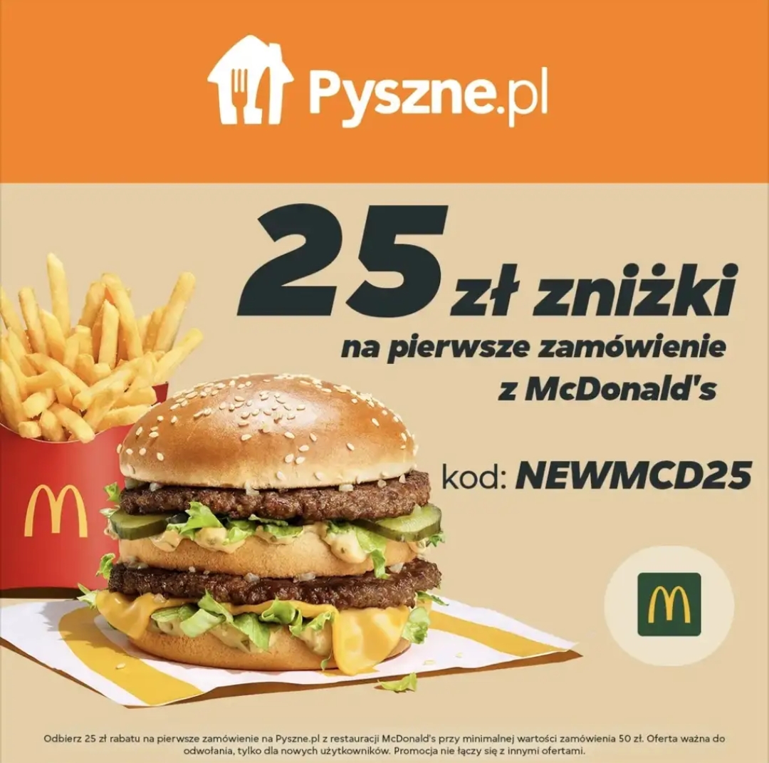 Pyszne.pl 25zł rabatu do McDonald’s