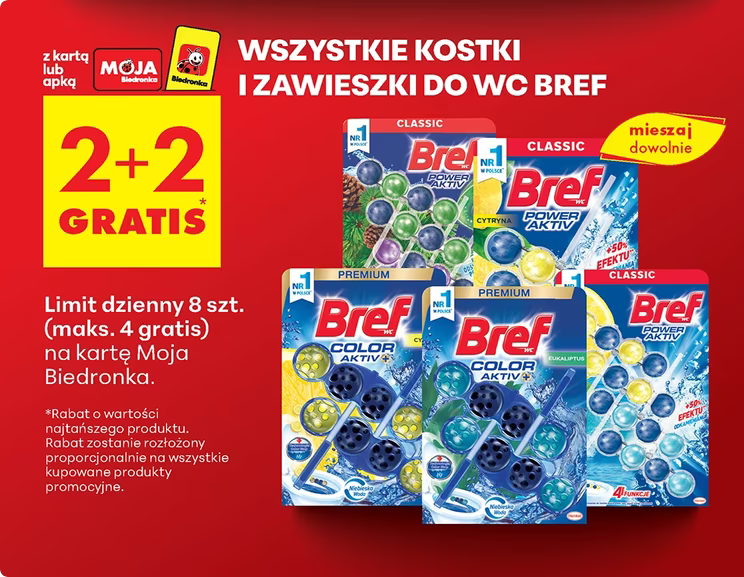 Wszystkie kostki i zawieszki do wc Bref 2+2 gratis Biedronka