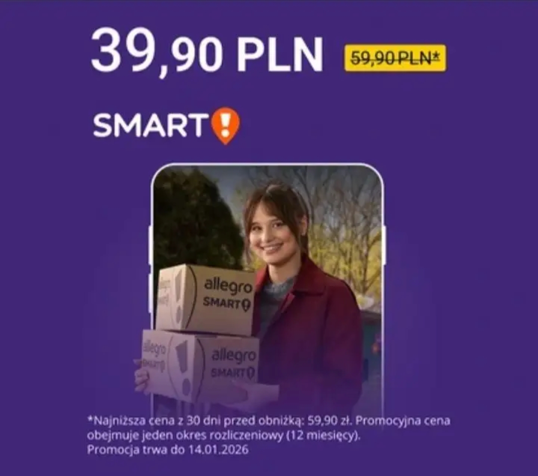 Allegro Smart do 14.01.2026r za 39.90zł na rok