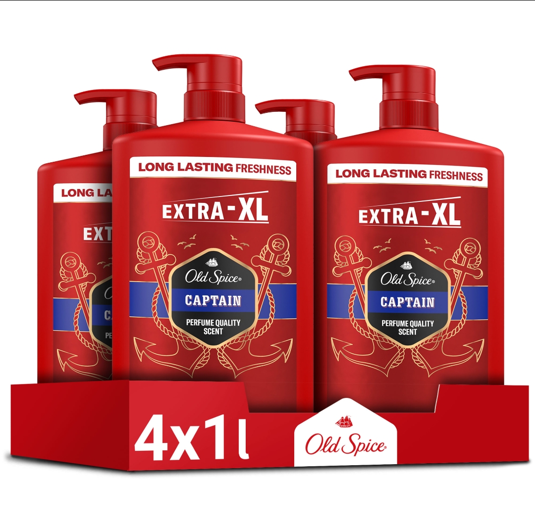 4 X Old Spice Captain Męski płyn do kąpieli, 3w1, 1L