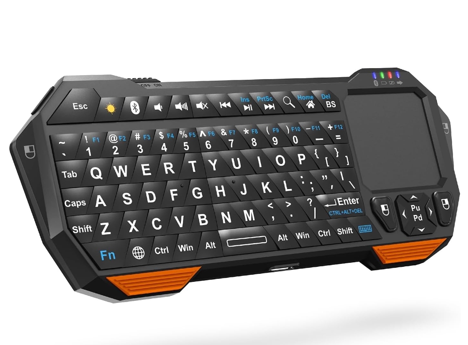 Fosmon Mini klawiatura Bluetooth (klawiatura QWERTY), bezprzewodowa przenośna z panelem dotykowym, kompatybilna z Apple TV, Amazon Fire Stick, PS4, PS4 Pro, PS5, HTPC/IPTV, okularami VR, smartfonami