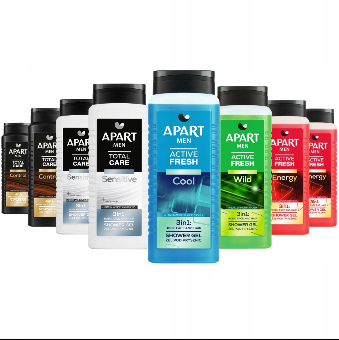 APART Żel pod Prysznic Męski 3w1, 4w1 Ciało,Twarz,Włosy,Broda 8szt x 500ml
